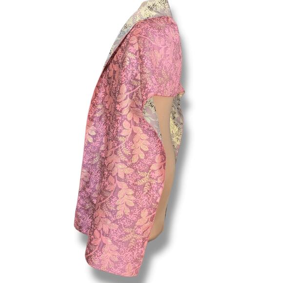 The Little Tichel Lady Reversible Pink Green Metallic Floral Brocade Shawl Scarf - Picture 7 of 10